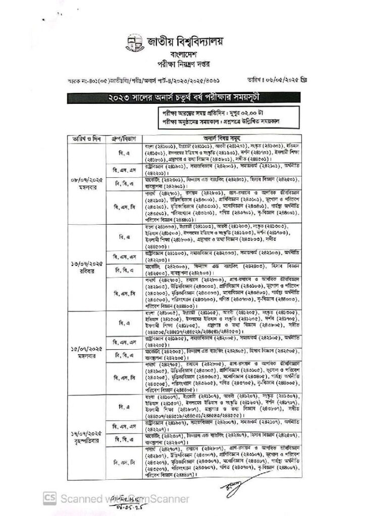NU Honours 4th Year Routine 2025 PDF Download 1 NU Honours 4th Year Routine 2025-1